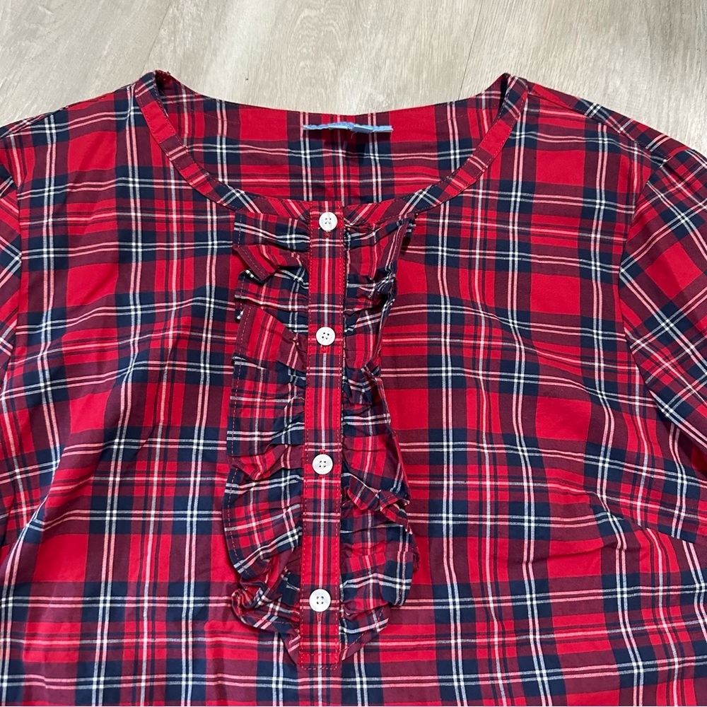 Draper James Red Plaid Ruffle Placket Tunic Top Sz S - Picture 7 of 9